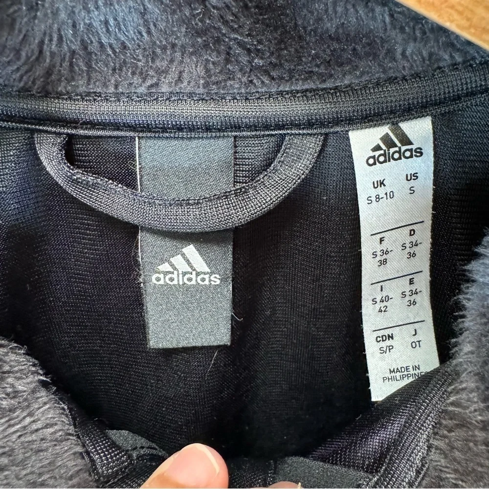 Adidas fleece pull over sweater sweatshirt black mens small women medium pockets